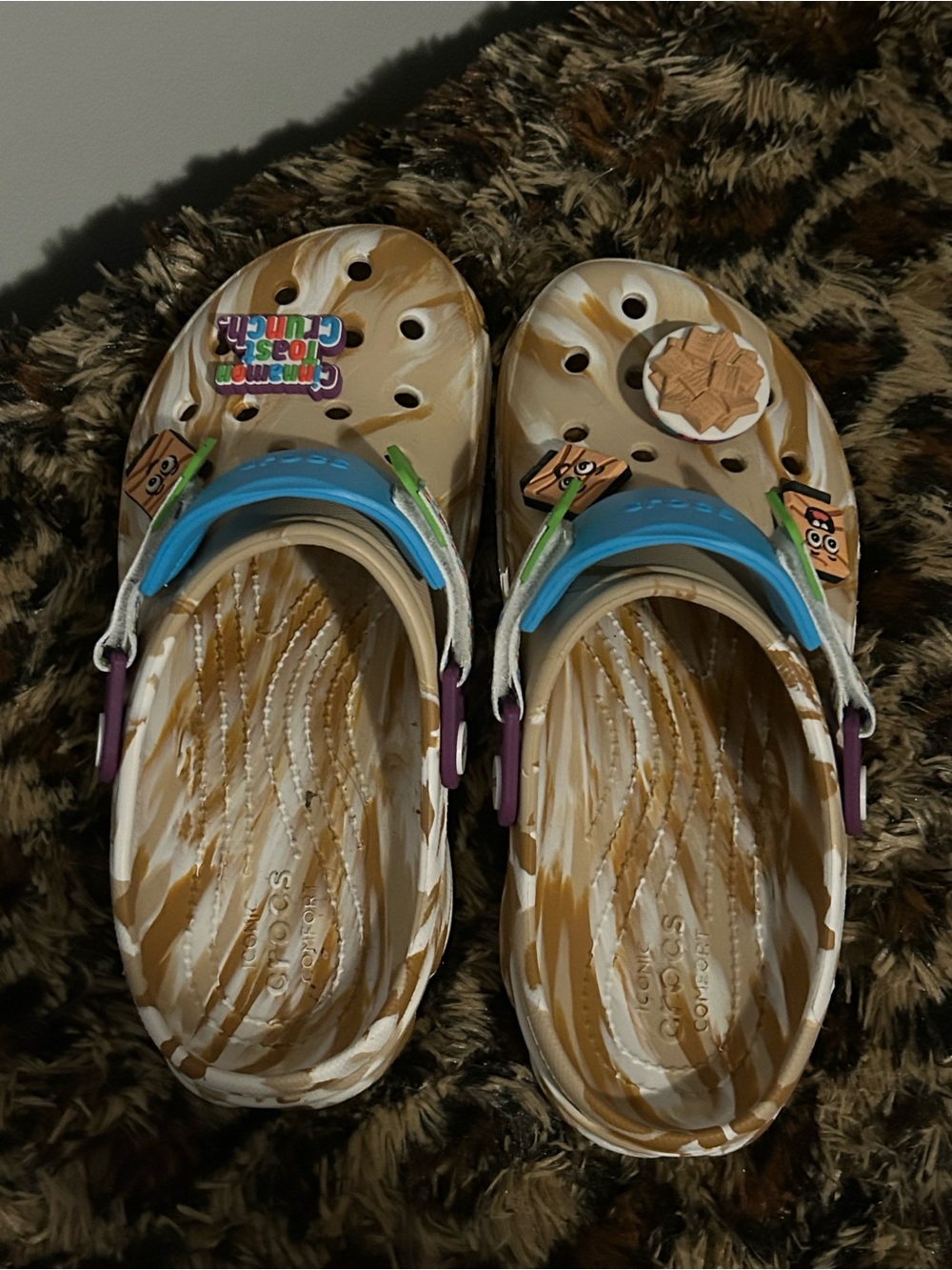 Kids Tan & White Marbled Clog with Blue Strap